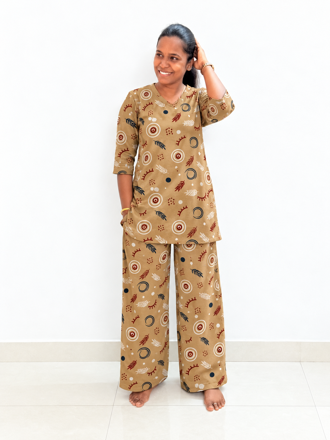 *READY TO DISPATCH * - Premium Quality - Women's Kurthi night set - Golden leaf coins Kurthi set