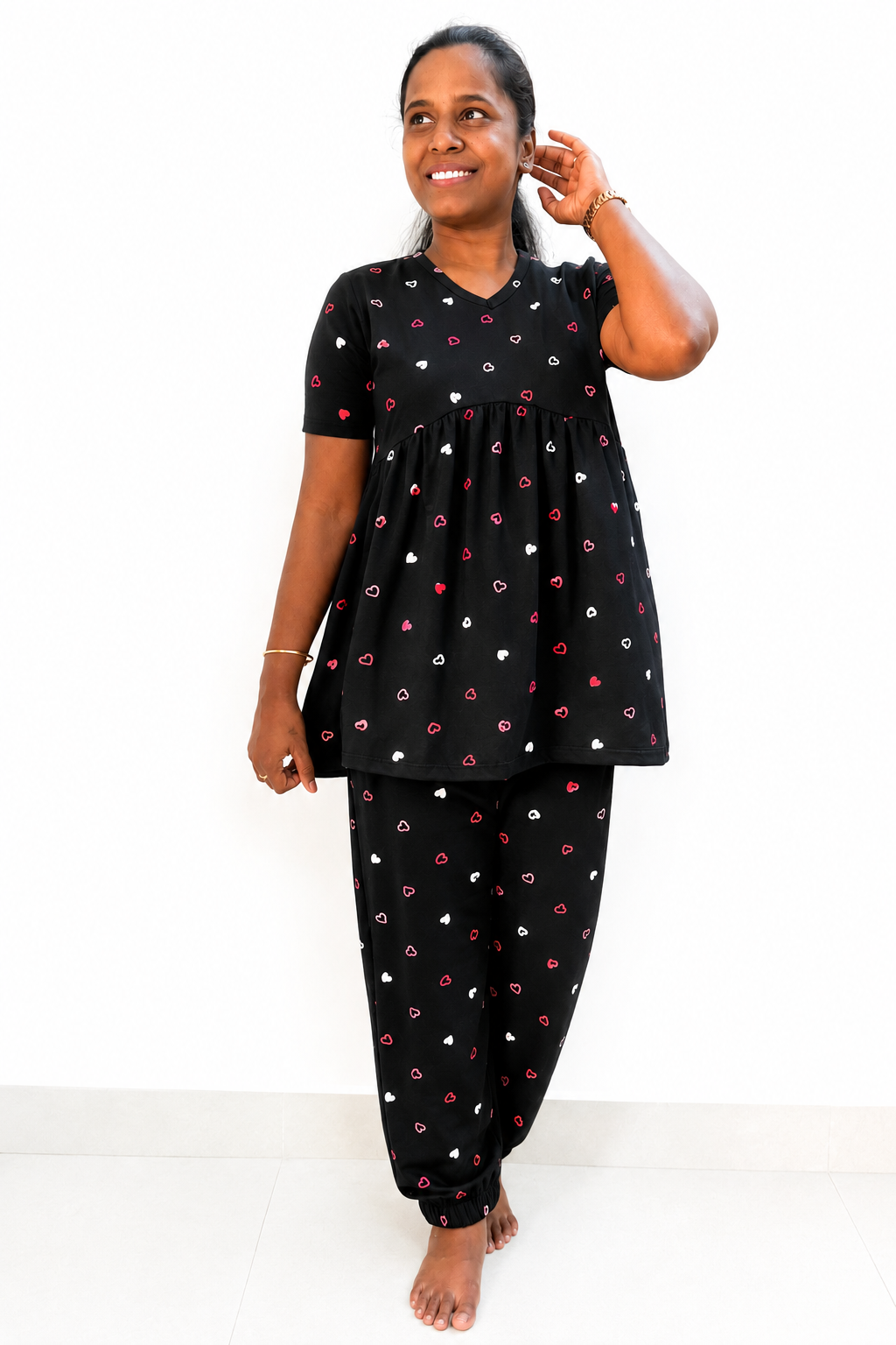 *PREBOOKING* - Premium Women's Curvy peplum coord set - Black silver hearts peplum coords