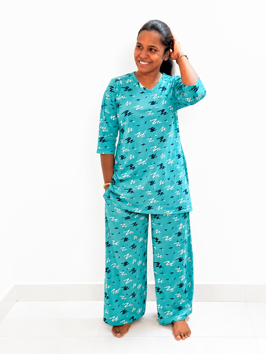 PREBOOKING - Premium Quality - Women's Kurthi night set - Sky zigs KURTHI SET