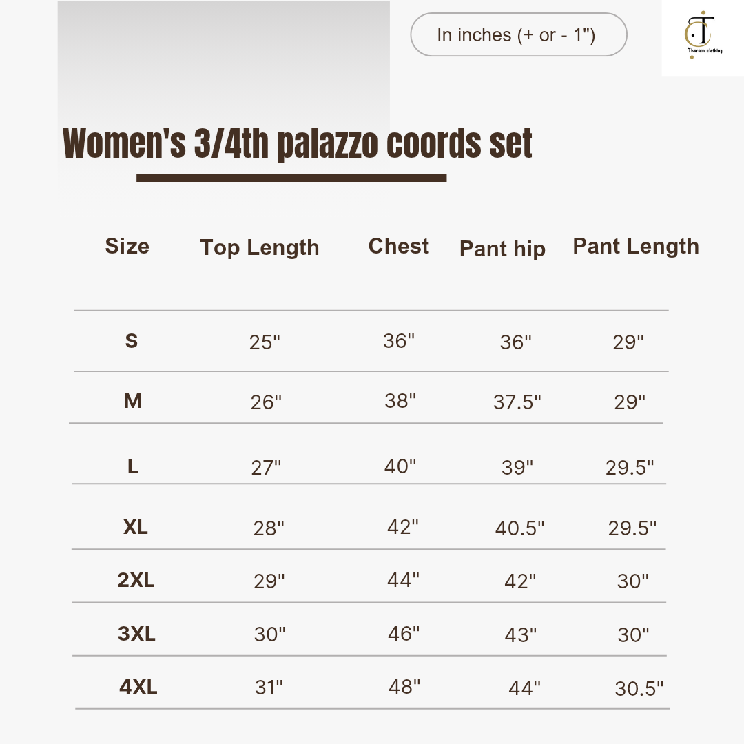 Women's 3/4 th Palazzo coord set - Apple flora