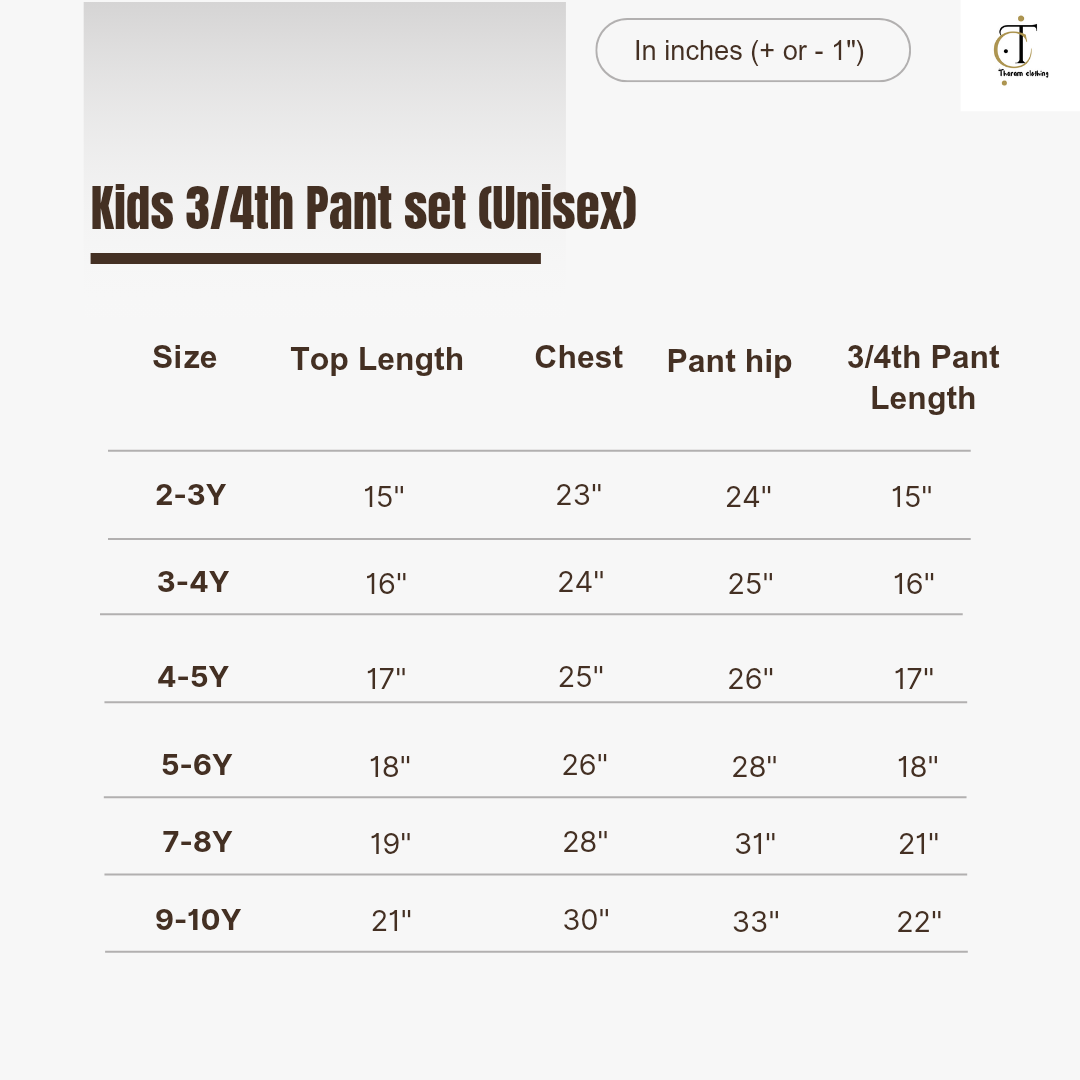 Kids Wear - Unisex Pyjama sets with 3/4th pant - Premium Feather Pyjama