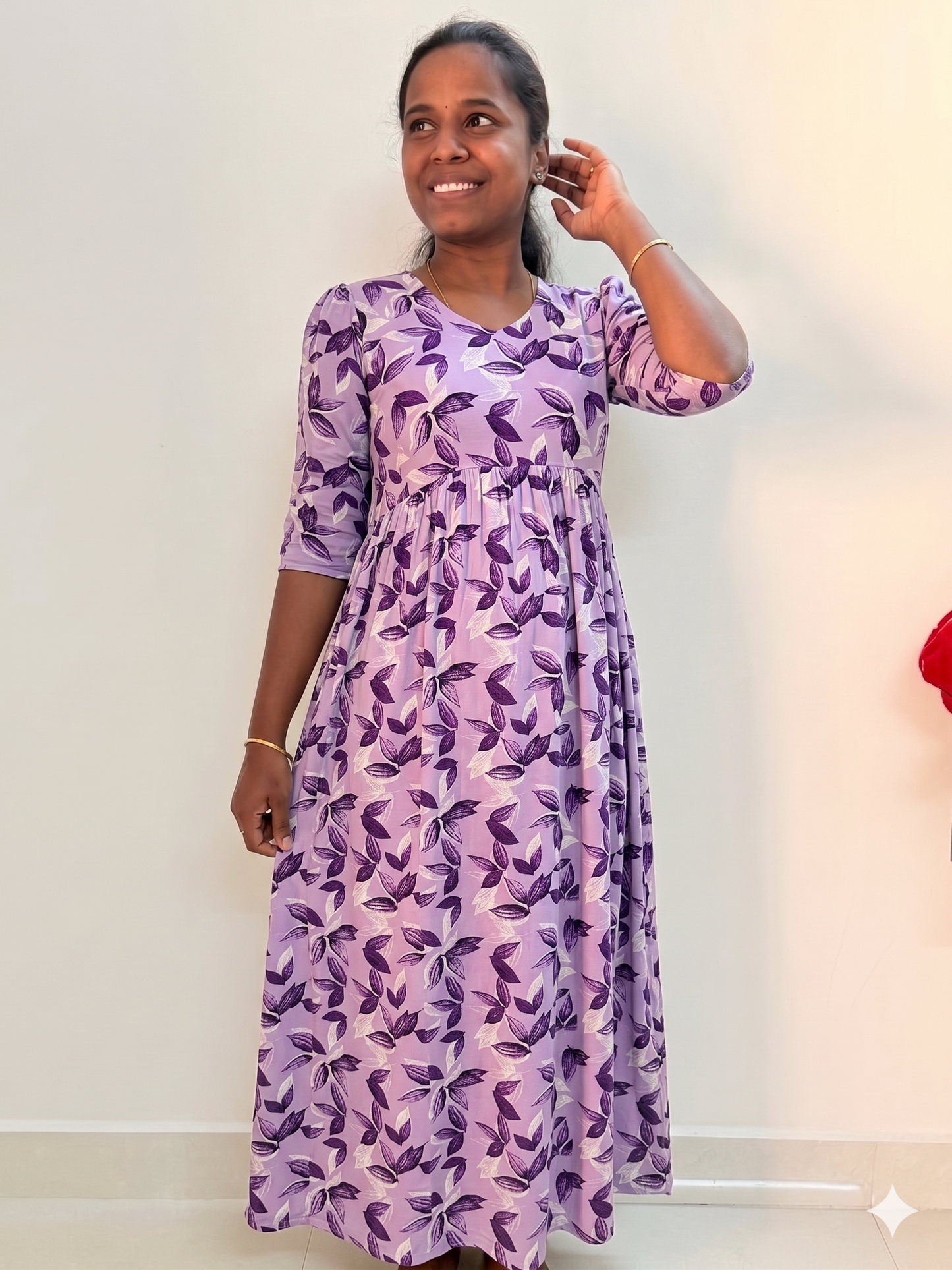 Prebooking* - Premium quality Soft Curvy Non feeding puff peplum maxi- Vilo leaf peplum maxi