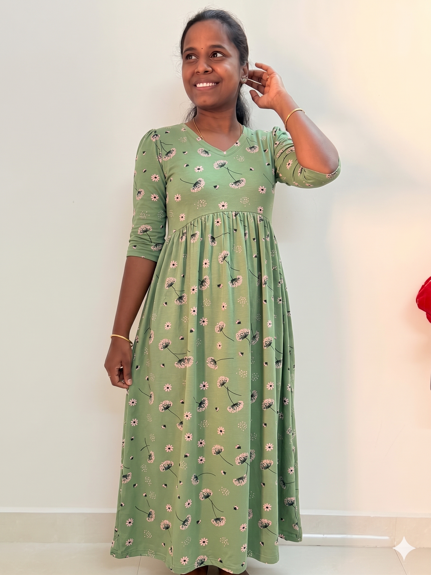 Prebooking* - Premium quality Soft Curvy Non feeding puff peplum maxi- Pista poonjolai peplum maxi