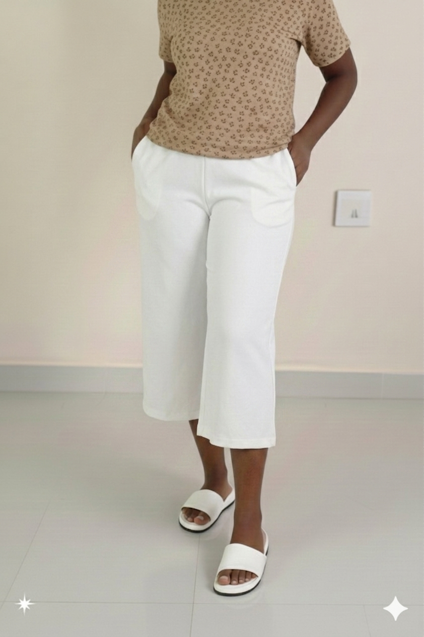 Women's Palazzo pant 3/4th (Calf length)- White