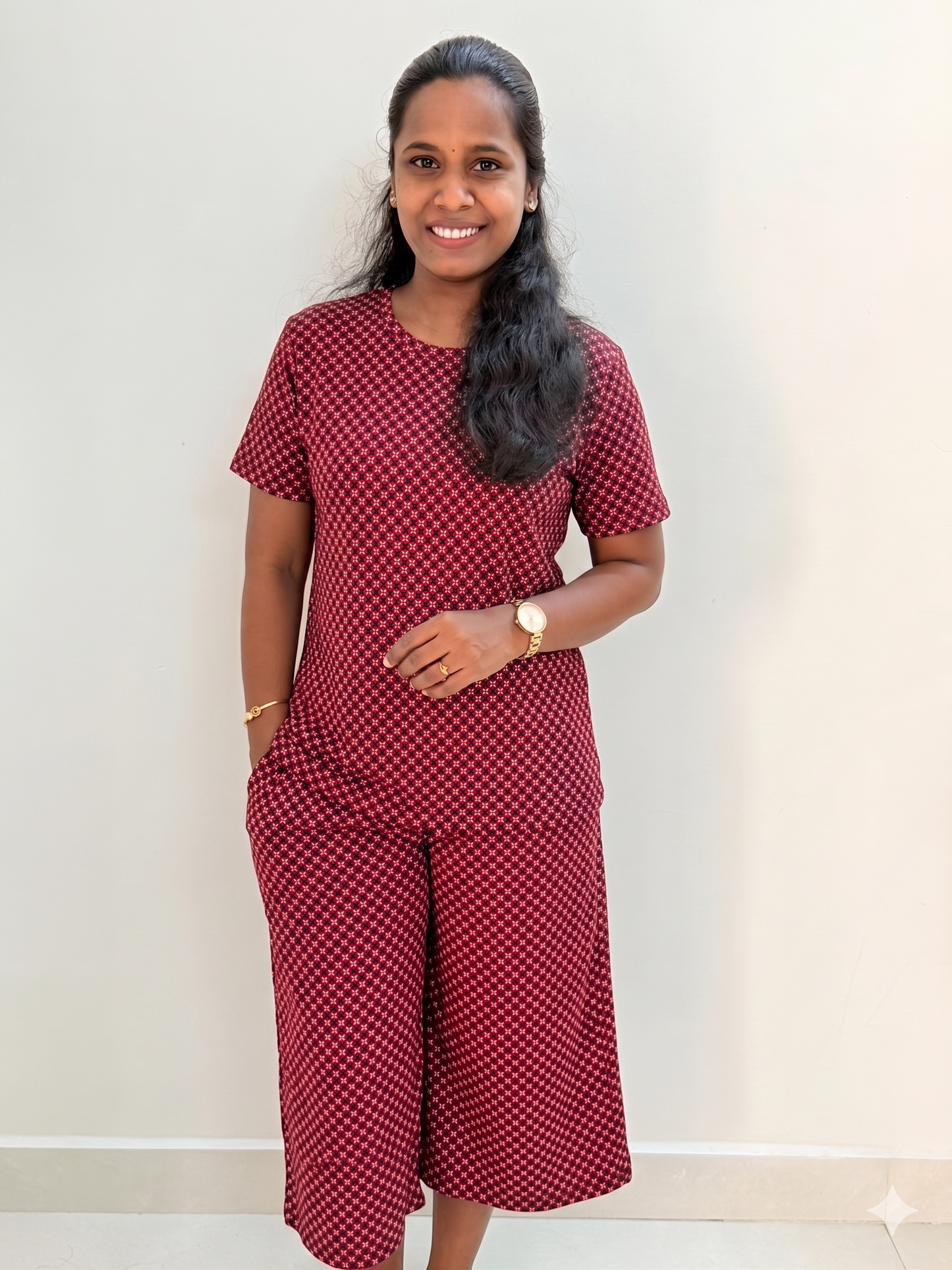 Premium Women's 3/4 th Palazzo coord set - Red checks palazzo coords