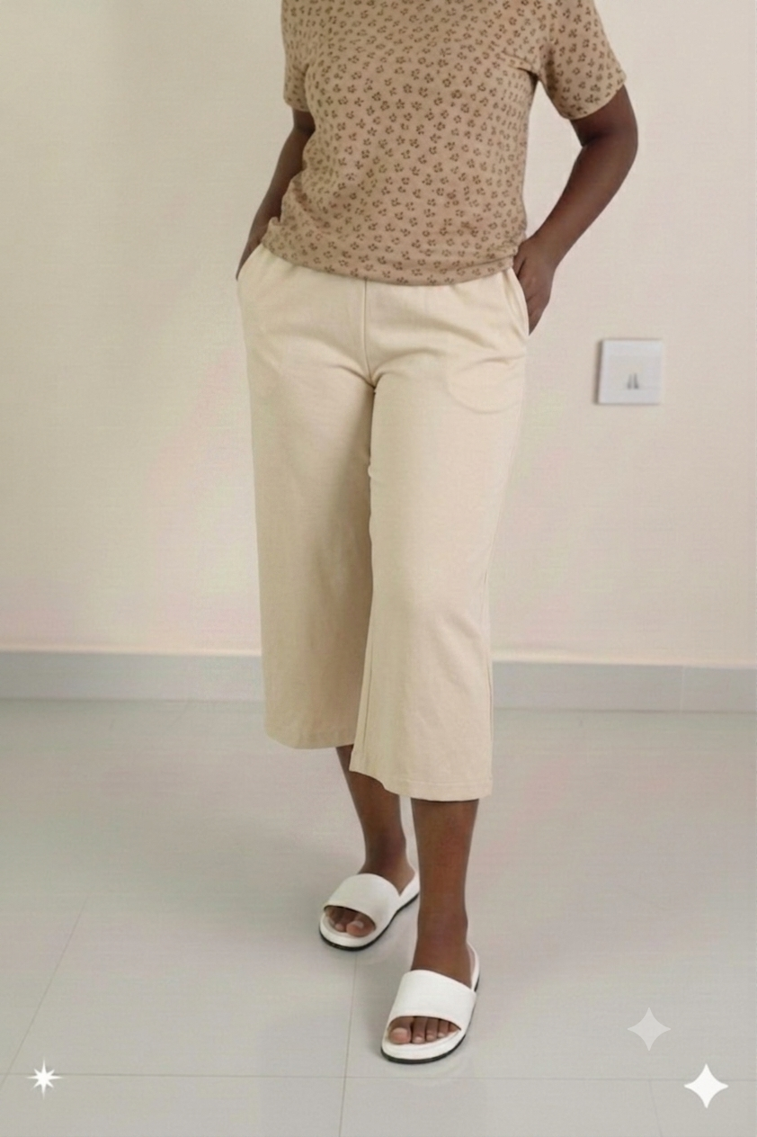 Women's Palazzo pant 3/4th (Calf length)-Milky Skin
