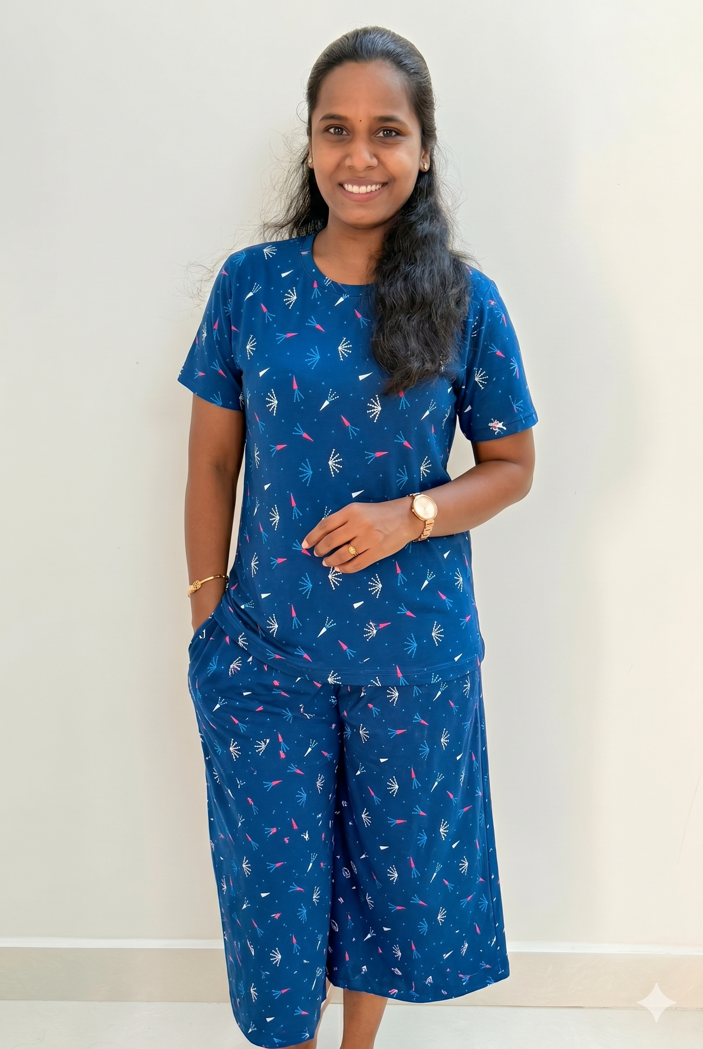 Premium Women's 3/4 th Palazzo coord set - Blue pops palazzo coords