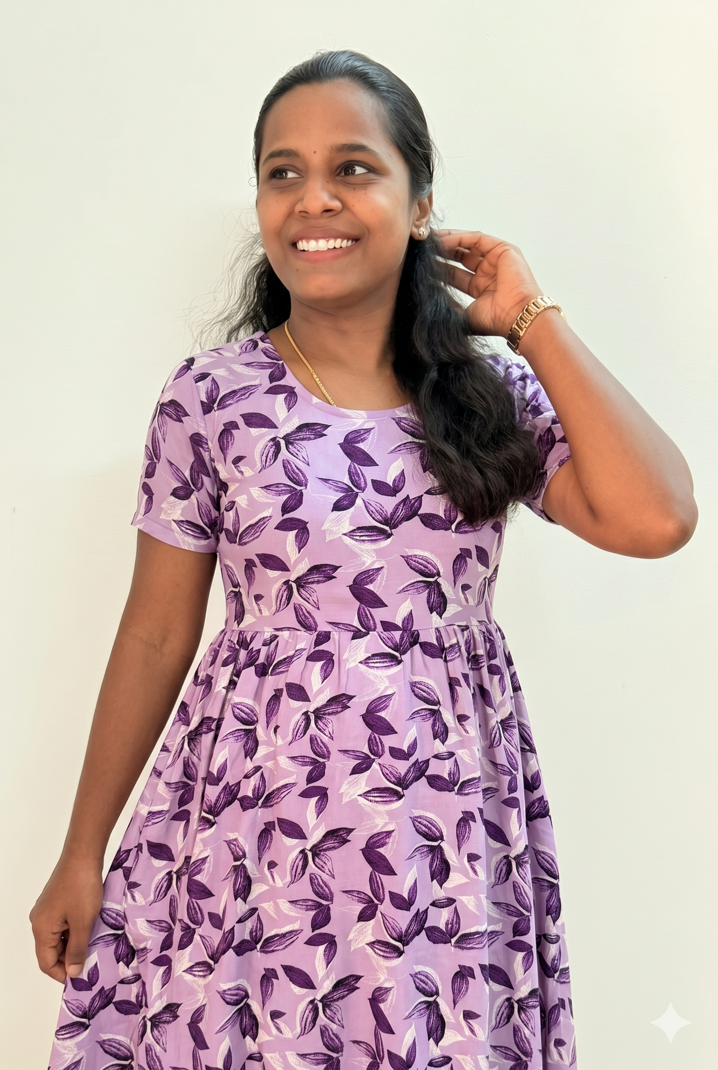 Premium - Women's Non feeding Lounge wear - Purple normal leaves