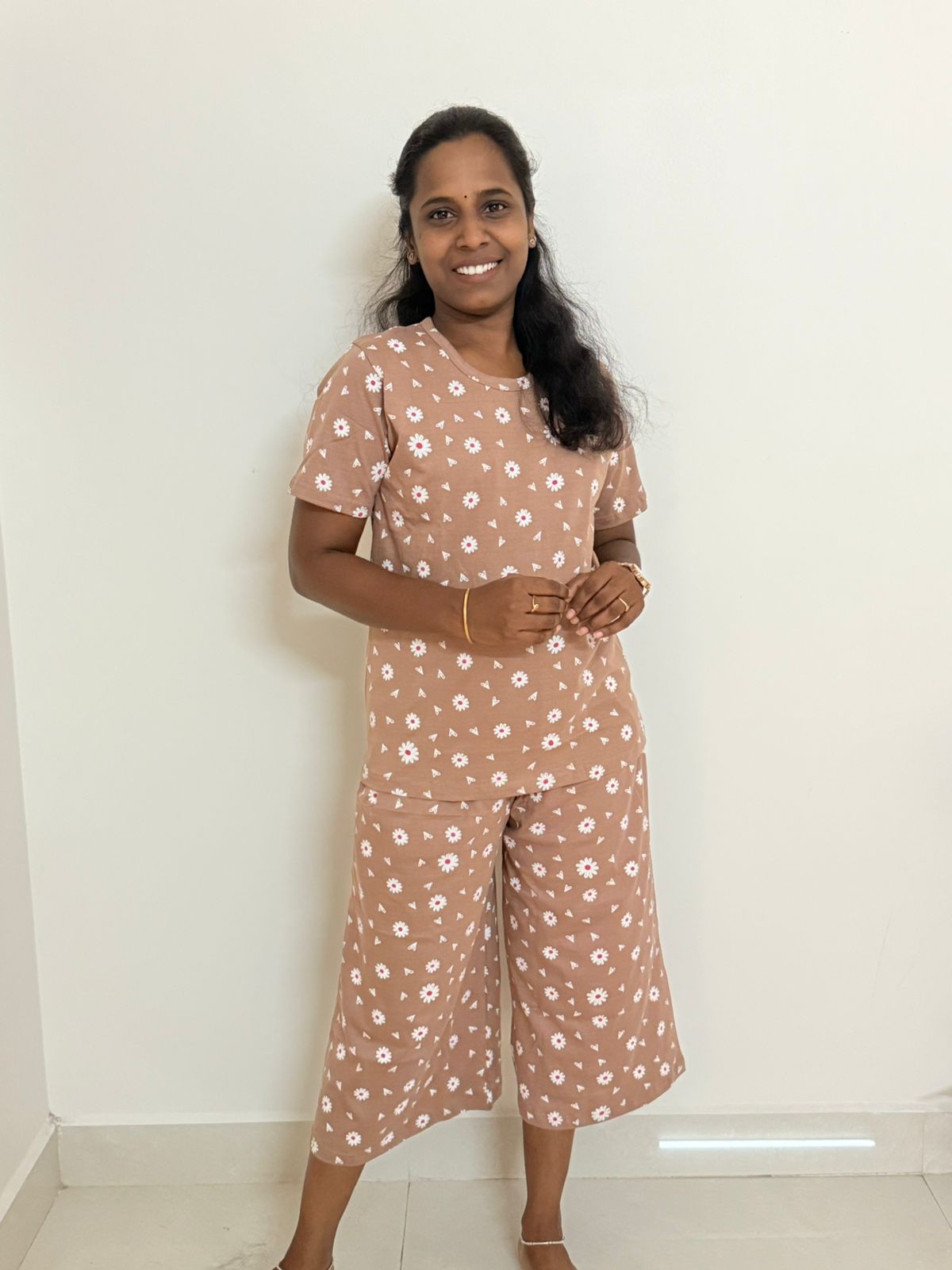 Women's 3/4 th Palazzo coord set - Creamy florance