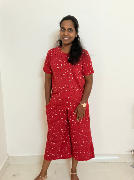 Women's 3/4 th Palazzo coord set - Apple penne