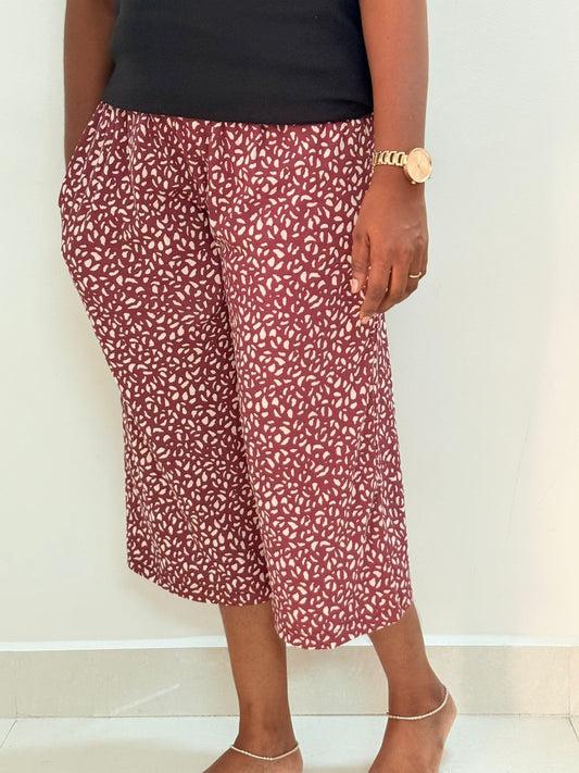 Printed Women's Calf length Palazzo pant -Meroon minis