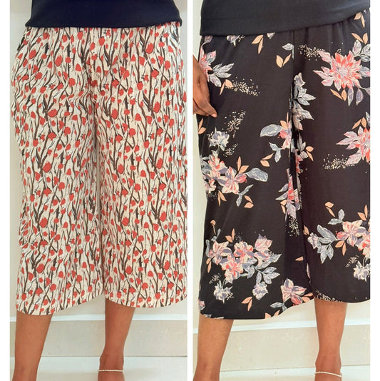 Pack of 2 Printed Women's Calf length Palazzo pant - karruppu poo and sandal tulip