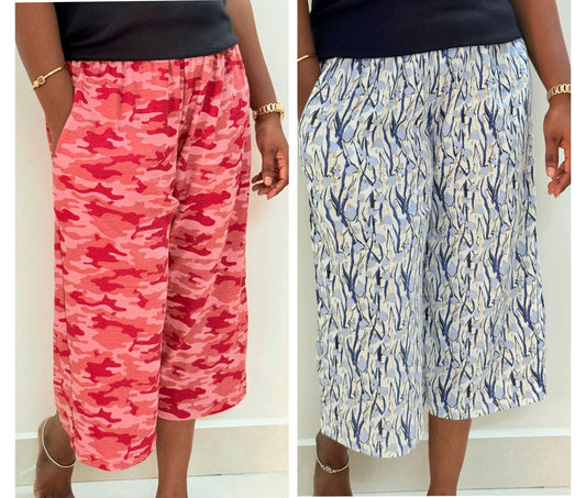 Pack of 2 Printed Women's Calf length Palazzo pant - Sky white and semmozhi