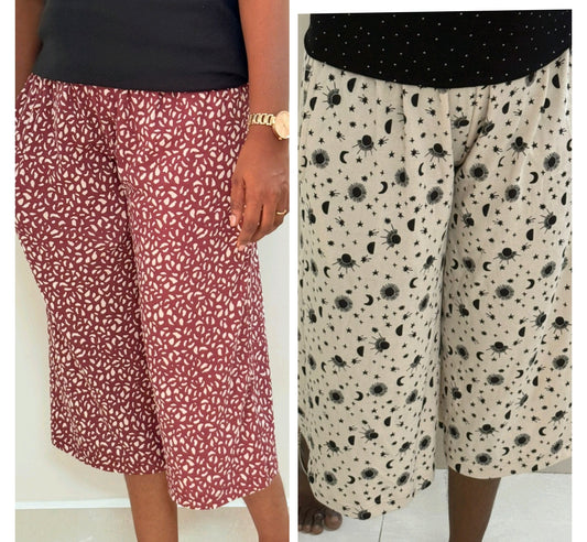 Pack of 2 Printed Women's Calf length Palazzo pant - Biege and Maroon