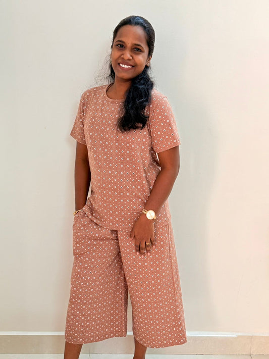 Premium Women's 3/4 th Palazzo coord set - Milk chocolate