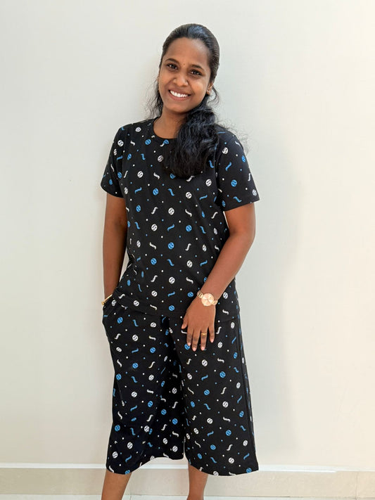 Premium Women's 3/4 th Palazzo coord set - Socker balls