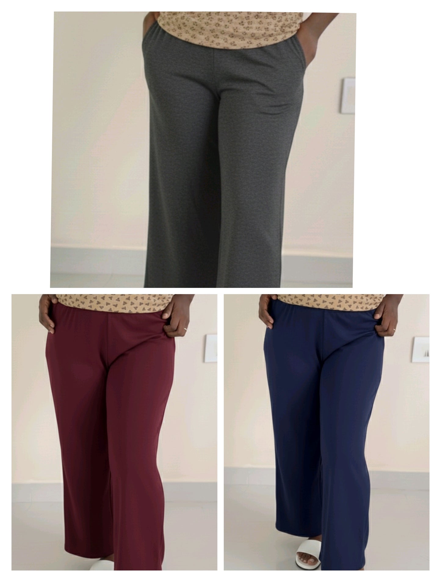 Full length - Super saver combo pack of 3 Women's Palazzo pant - Maroon, Ash grey, Navy blue