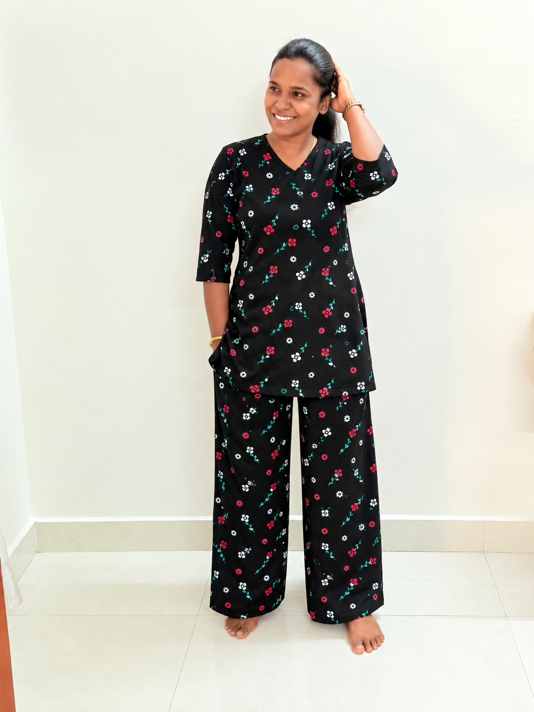 *PREBOOKING* - Premium Quality - Women's Kurthi night set - Black pips Kurthi set