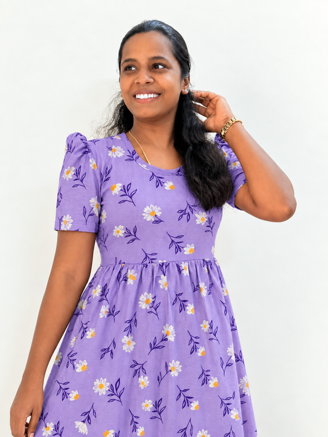 *PREBOOKING* - Premium - Women's Non feeding Lounge wear puff sleeves - Purpy white floral lounge wear