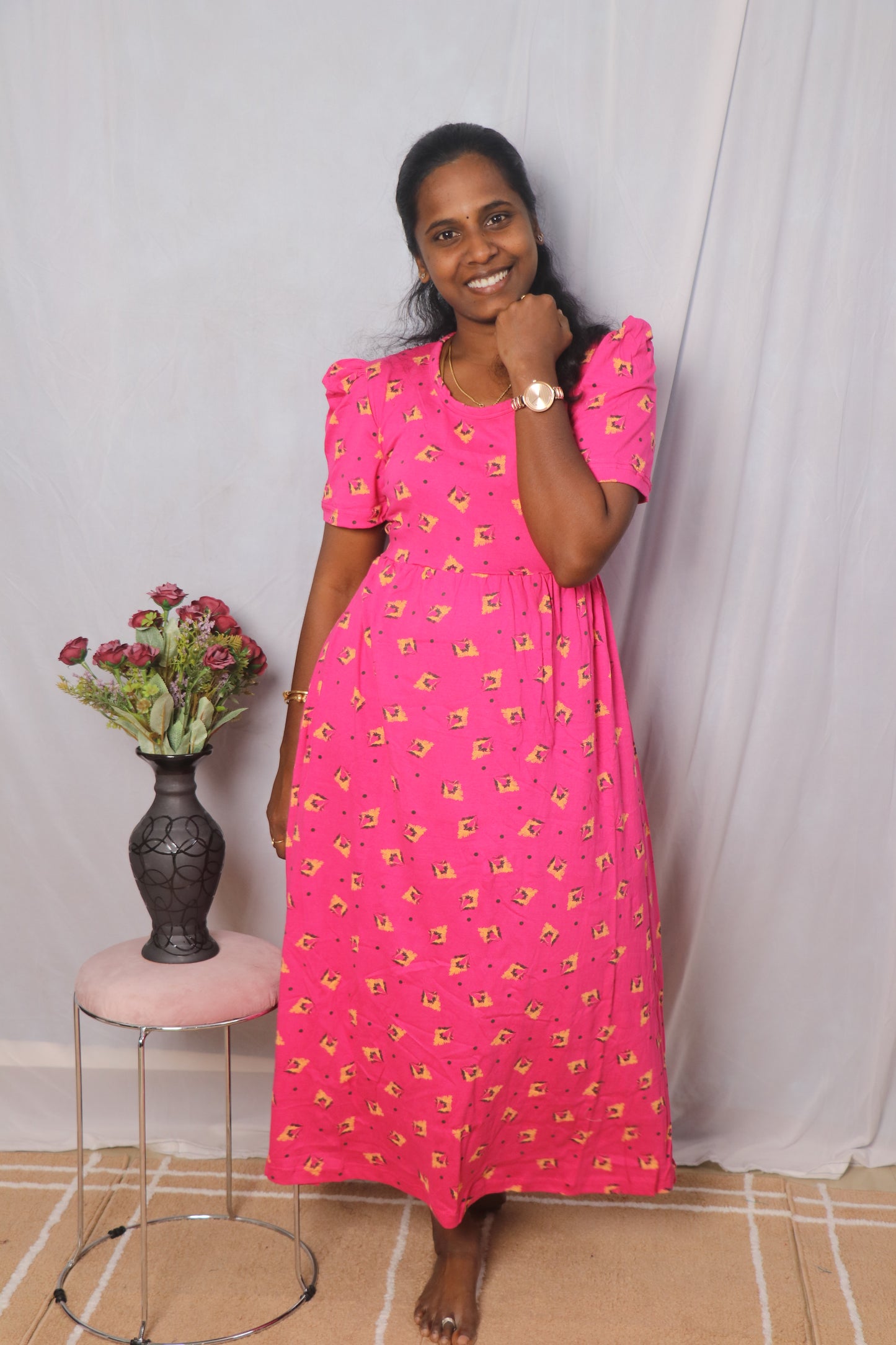 Premium quality puff sleeves - Women's Non feeding Lounge wear - TCHN09 - Bright pink puff