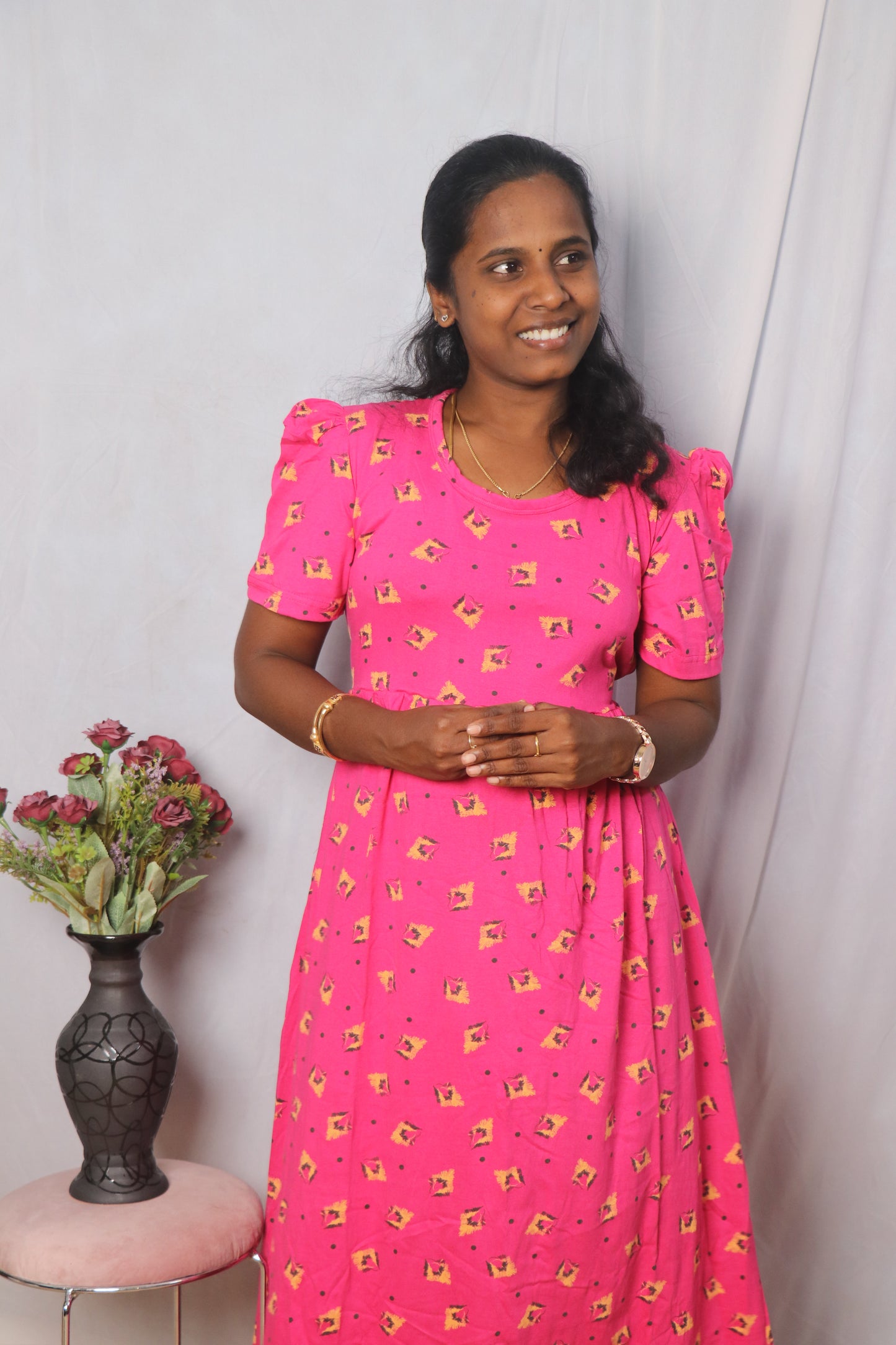 Premium quality puff sleeves - Women's Non feeding Lounge wear - TCHN09 - Bright pink puff