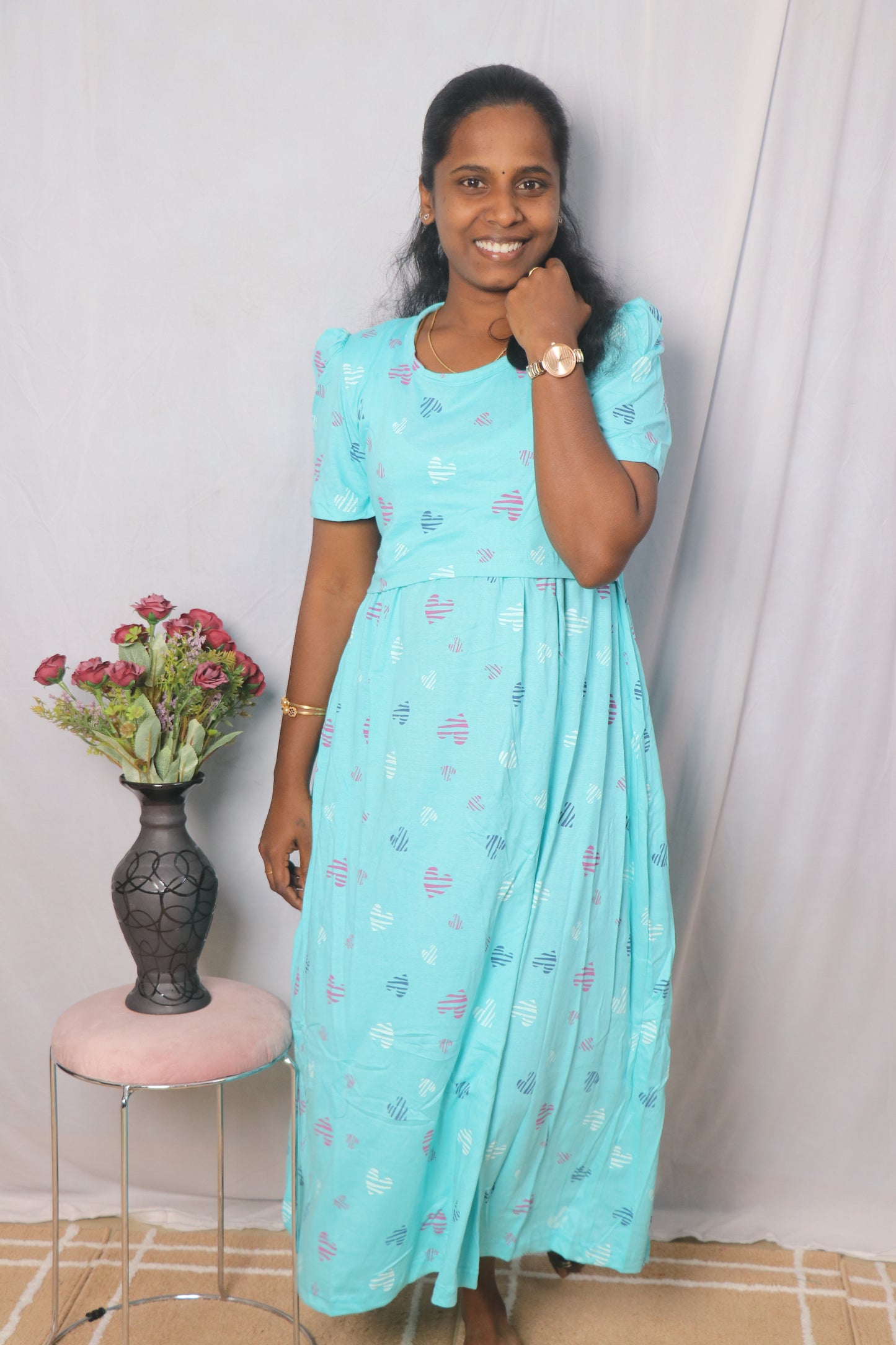 Premium quality - Feeding (Puff sleeves) Lounge wear- TCHF10 - Sky heartin