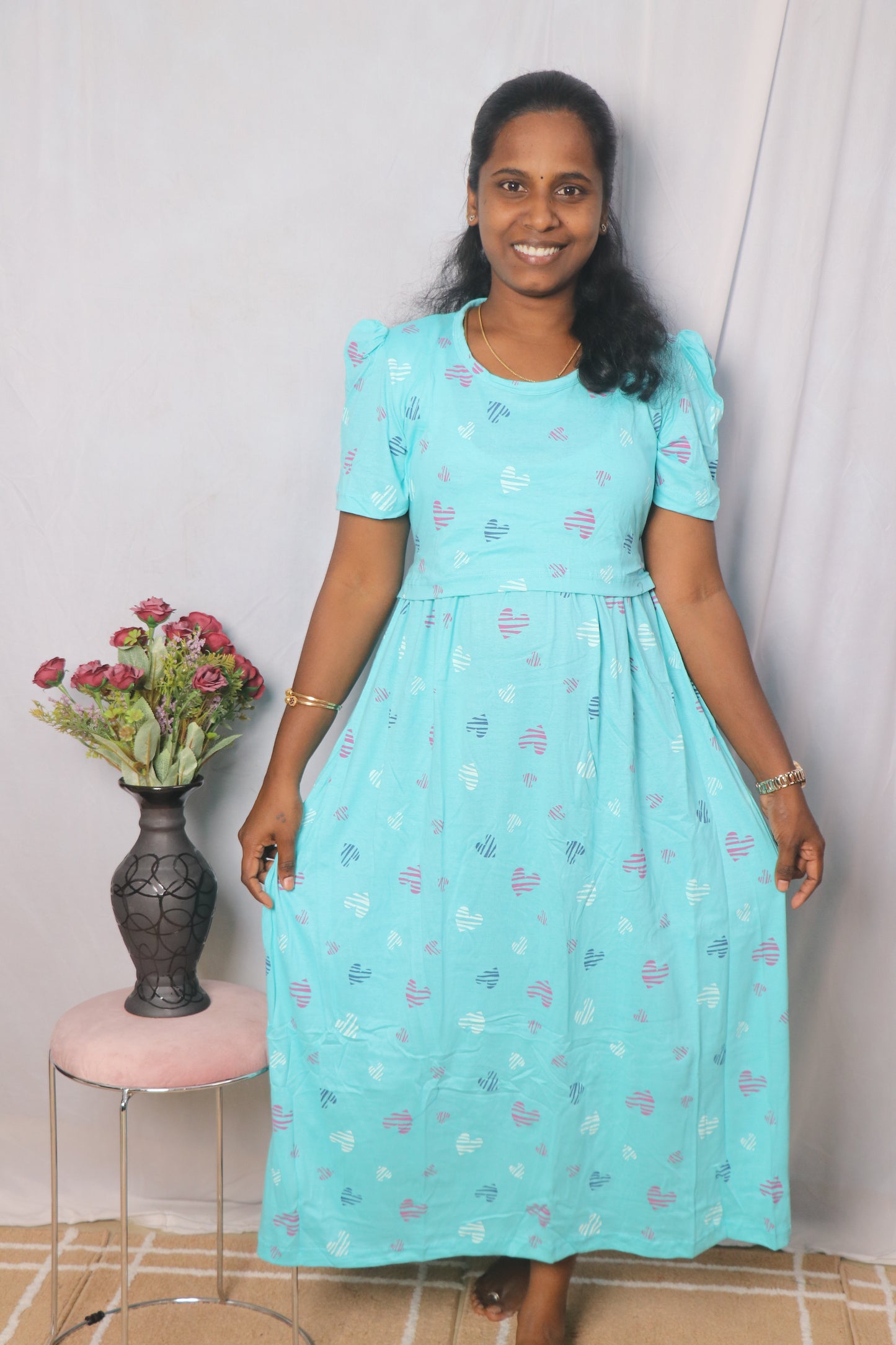Premium quality - Feeding (Puff sleeves) Lounge wear- TCHF10 - Sky heartin