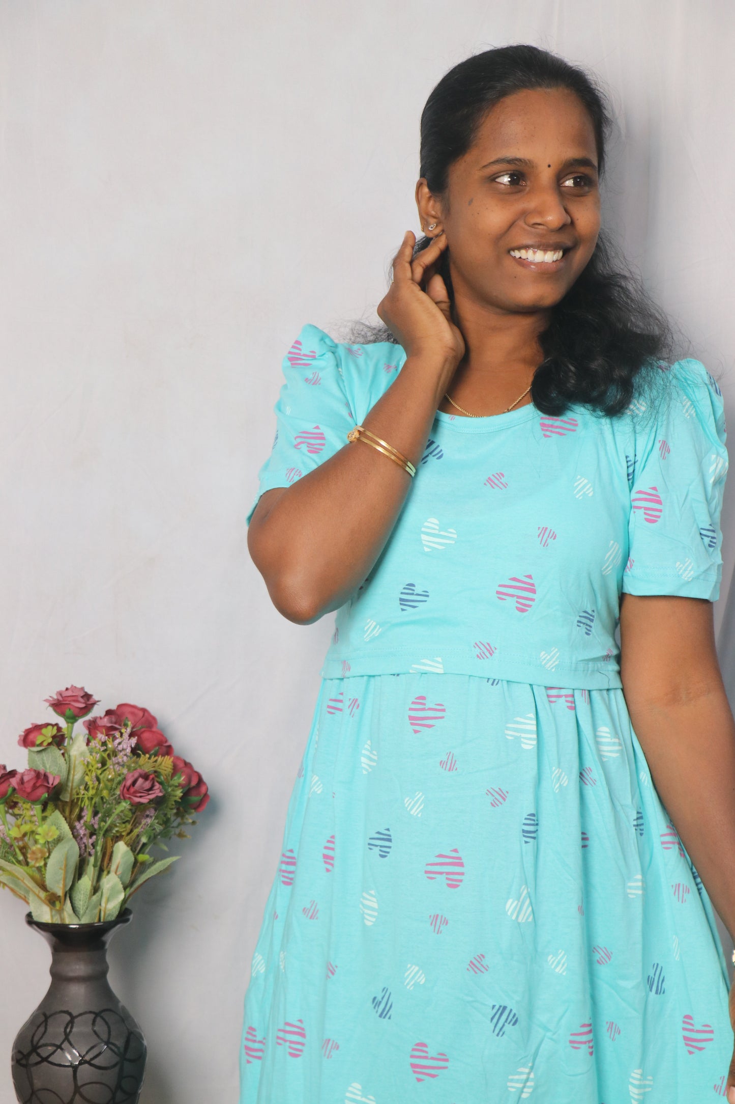 Premium quality - Feeding (Puff sleeves) Lounge wear- TCHF10 - Sky heartin