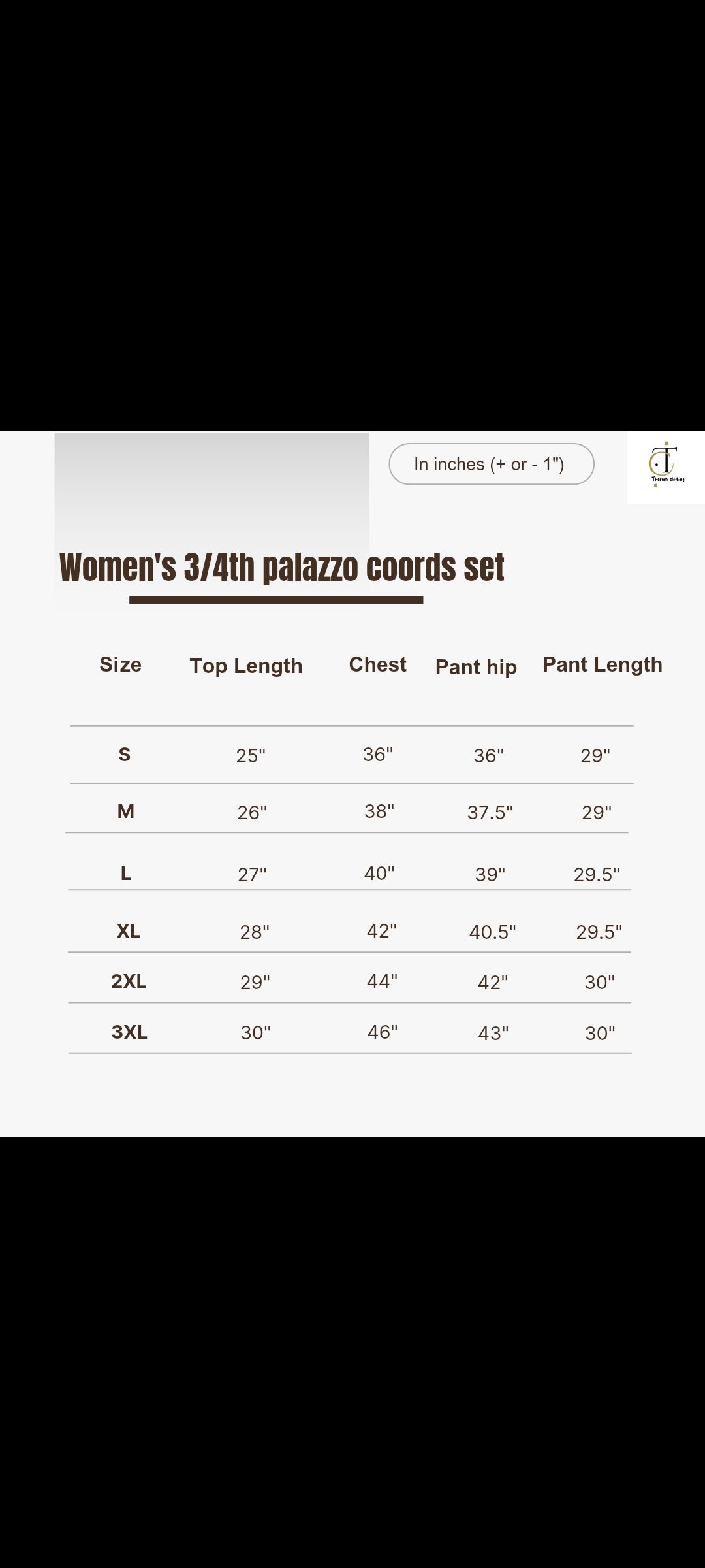 Women's 3/4 th Palazzo coord set - Creamy florance