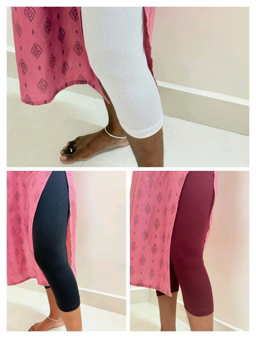 Super saver pack of 3 Calf length leggings - (Black, Meroon and white )