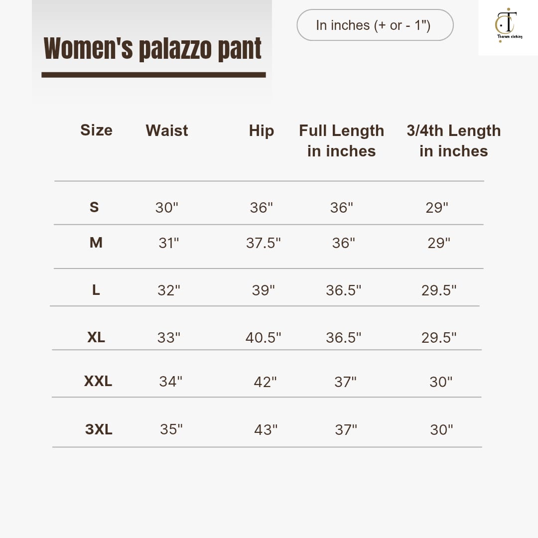 Women's Palazzo pant - Meroon (CHOOSE Full length or 3/4th)