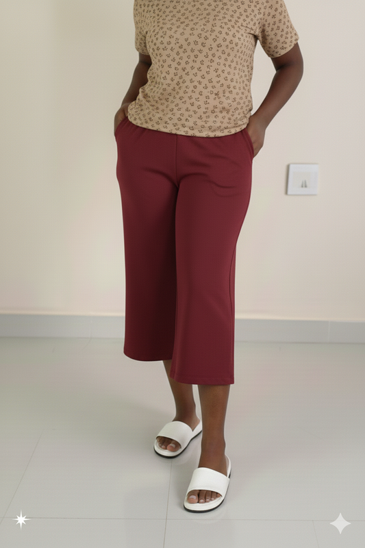 Women's Palazzo pant 3/4th (Calf length)- Maroon