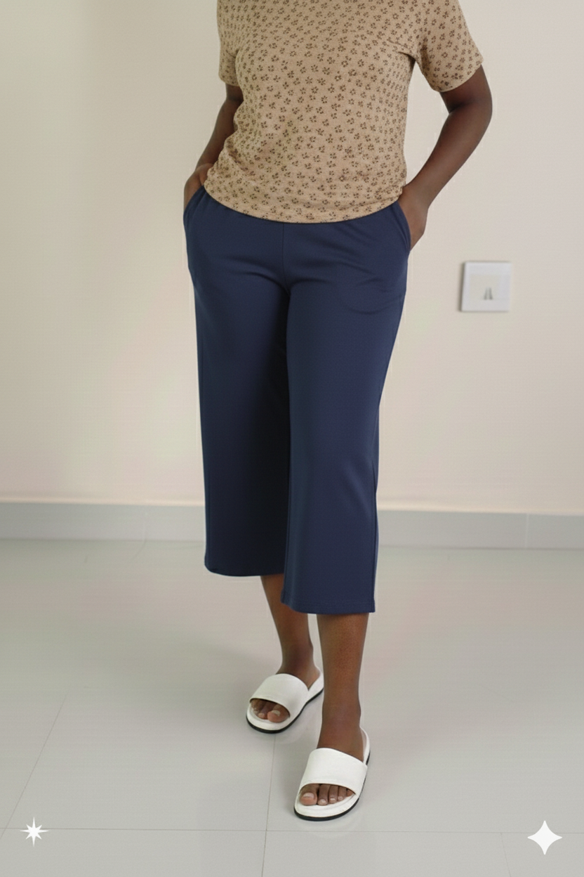 Women's Palazzo pant 3/4th (Calf length)- Navy blue