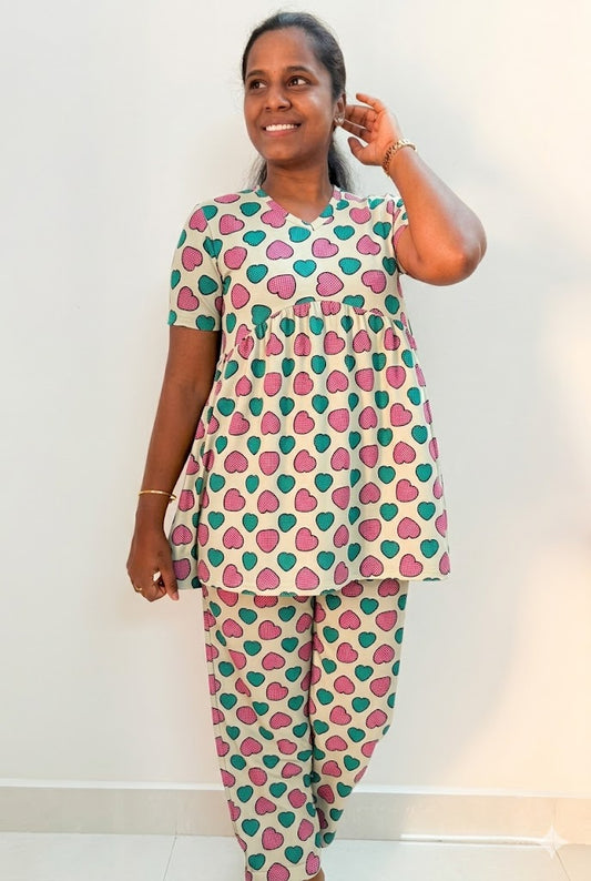Premium Women's Curvy peplum coord set - Greeny hearts