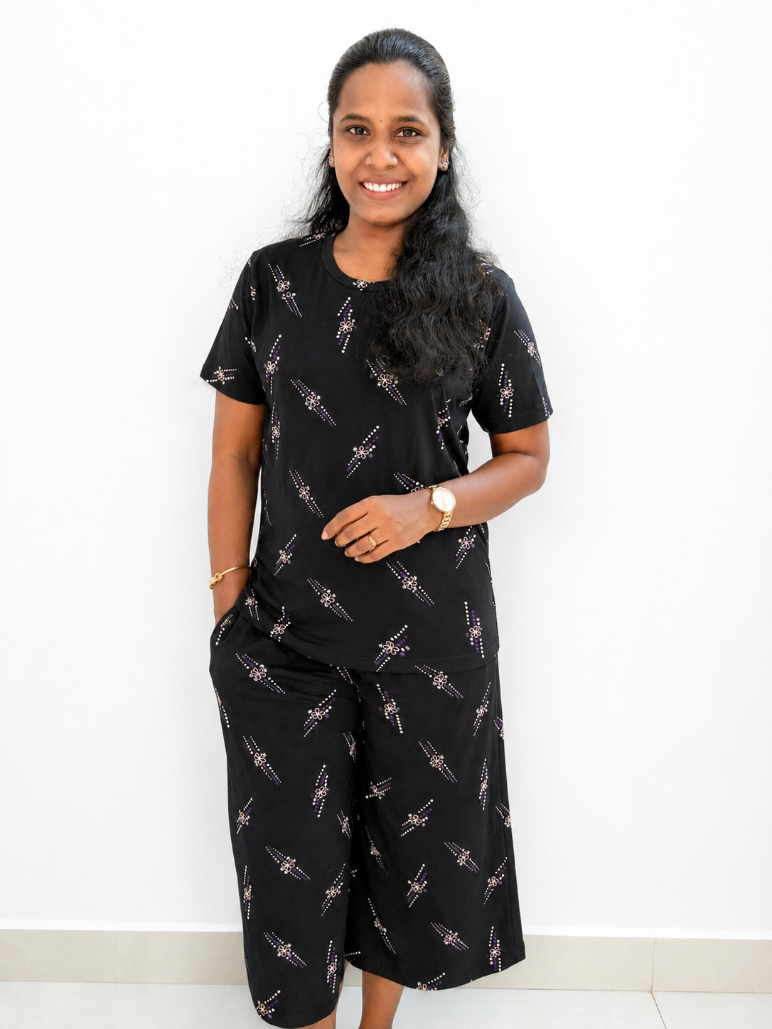 *Ready to dispatch* - Premium Women's 3/4 th Palazzo coord set - Dark triplet palazzo coords