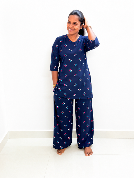*READY TO DISPATCH*- Women's Kurthi night set  - Nav florals KURTHI SET