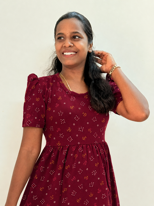 Premium - Women's Non feeding Lounge wear puff sleeves - Meroon puttas lounge wear