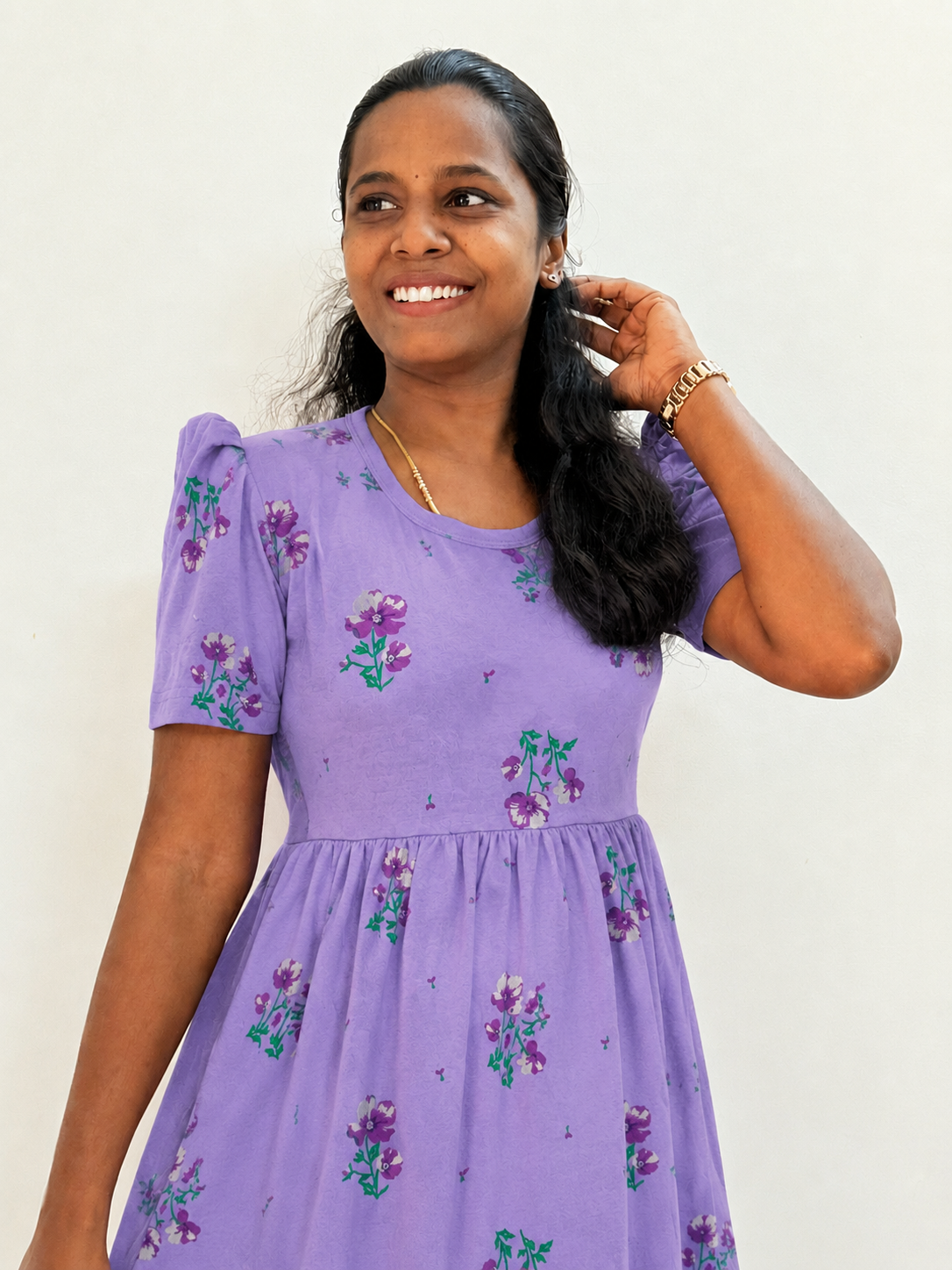 Premium - Women's Non feeding Lounge wear puff sleeves - Lavender love lounge wear