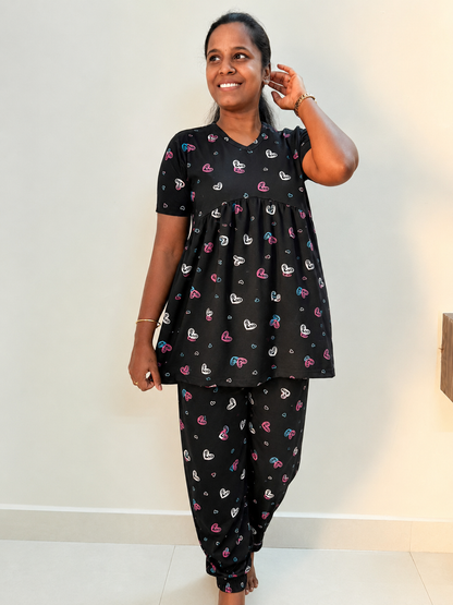 *Ready to dispatch* - Premium Women's Curvy peplum coord set - Black double heart peplum coords