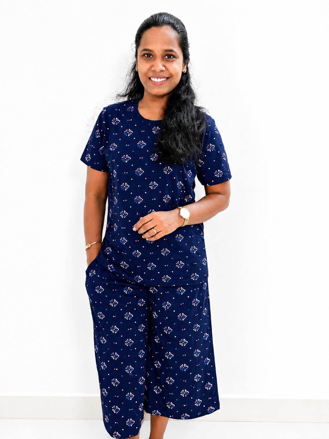 *Ready to dispatch* - Premium Women's 3/4 th Palazzo coord set - Navy rangoli palazzo coords