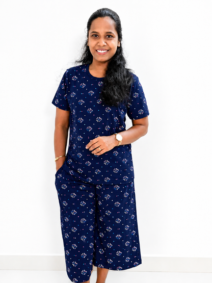 *Ready to dispatch* - Premium Women's 3/4 th Palazzo coord set - Navy rangoli palazzo coords
