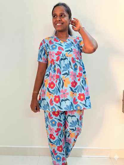 Prebooking*** - Premium Women's Curvy peplum coord set - Neela vanna pookal peplum coords