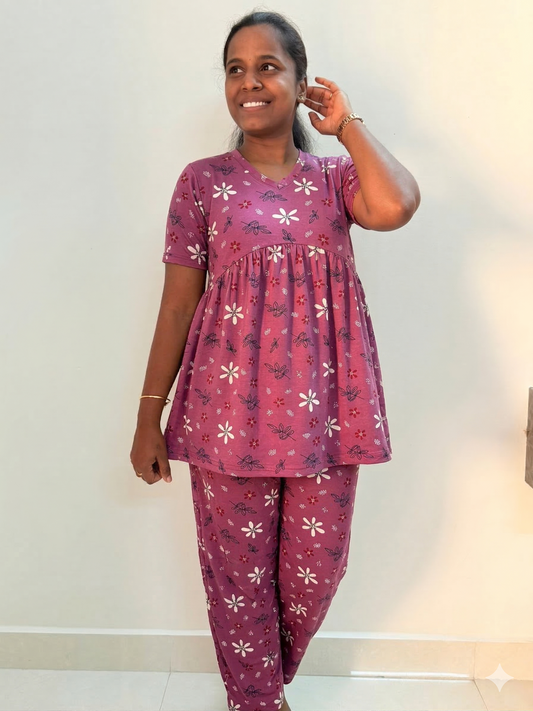 Prebooking - Premium Women's Curvy peplum coord set - Rosy poo