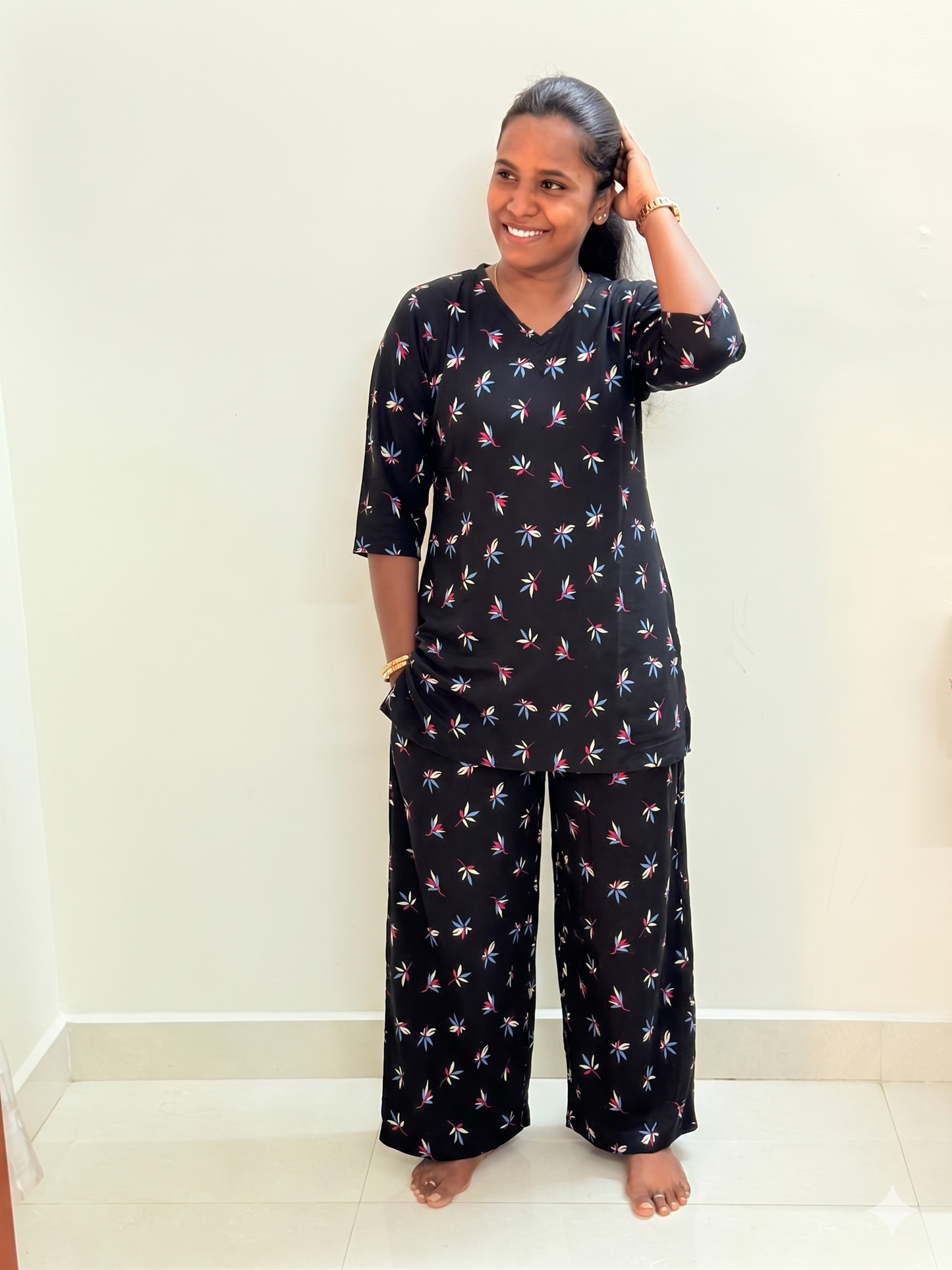 Prebooking** - Premium Women's Kurthi night set  - Black kakad kurthi set