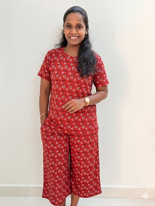 Prebooking* - Premium Women's 3/4 th Palazzo coord set - Cherry hex coords