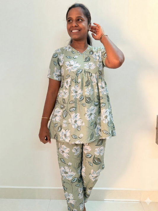 Prebooking - Premium Women's Curvy peplum coord set - Pastel kakad floral