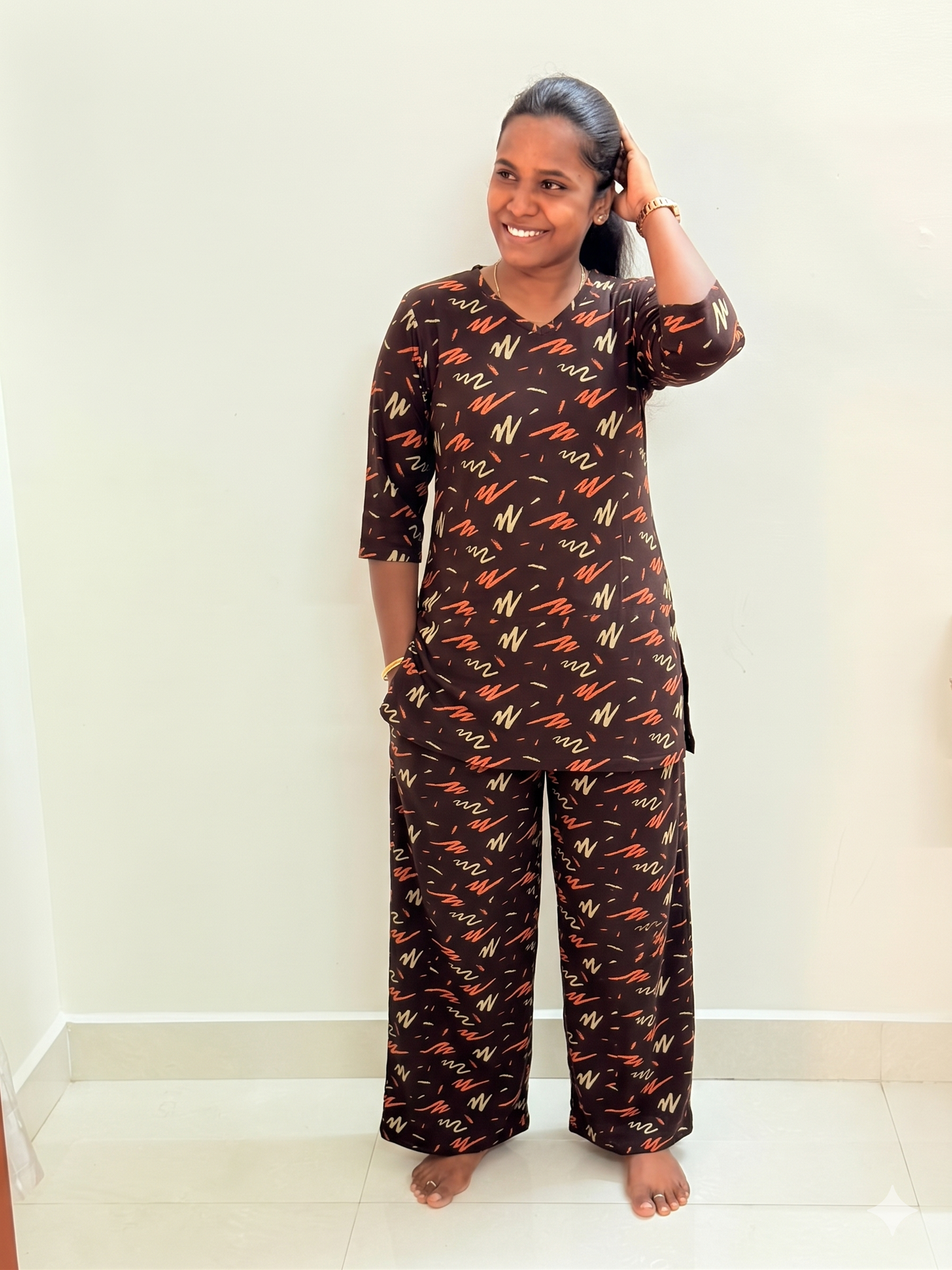 Premium Women's Kurthi night set  - Brown chocolate