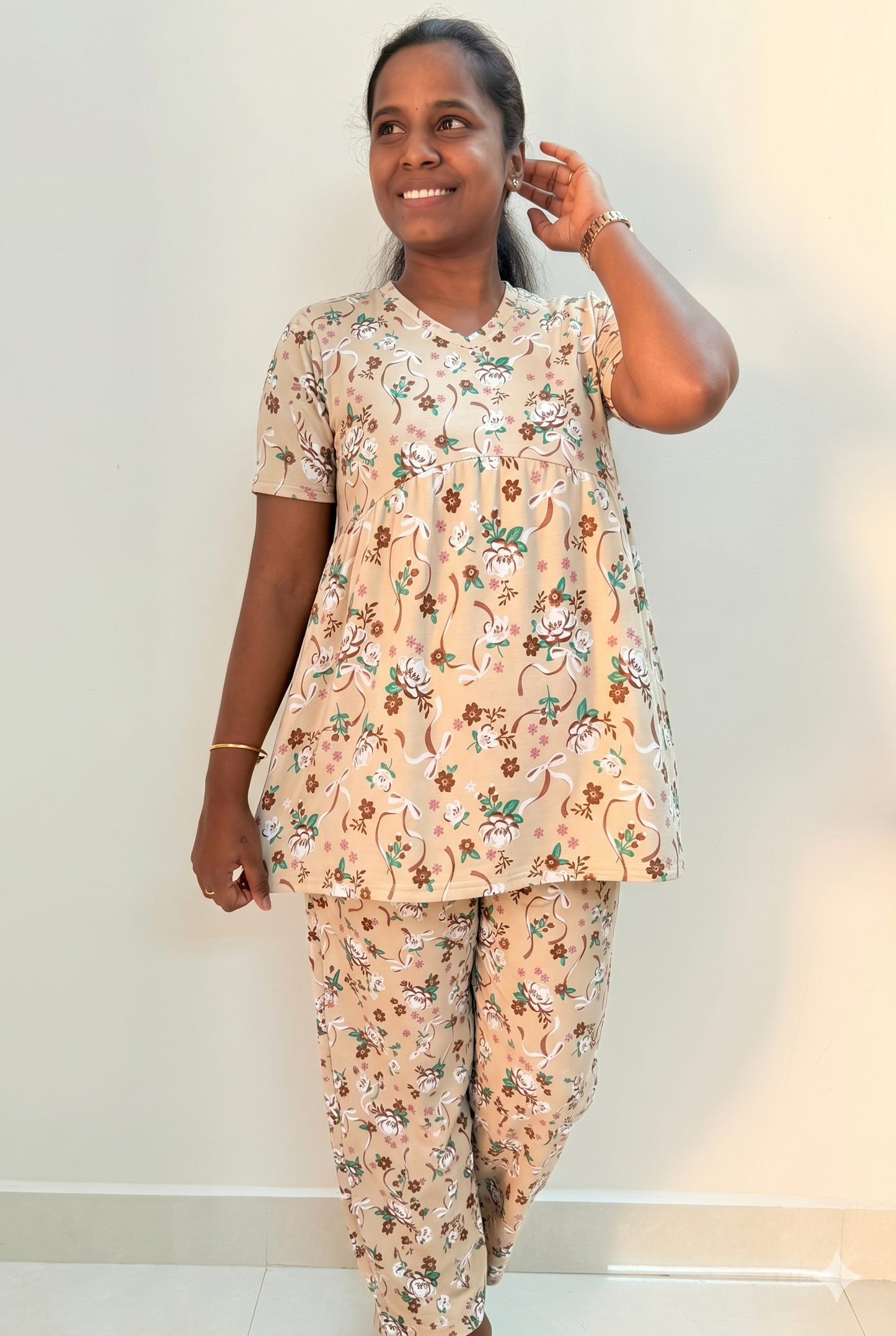 Premium Women's Curvy peplum coord set - Golden floral curvy coords