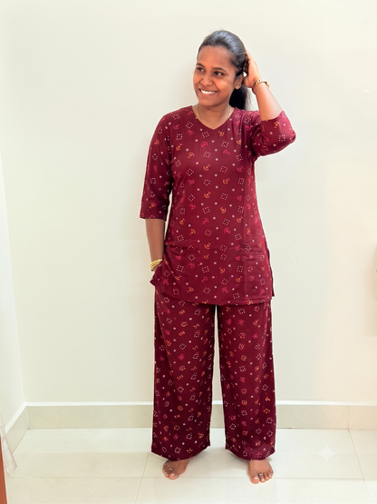 PREBOOKING - Premium Quality - Women's Kurthi night set  - Kunguma dots