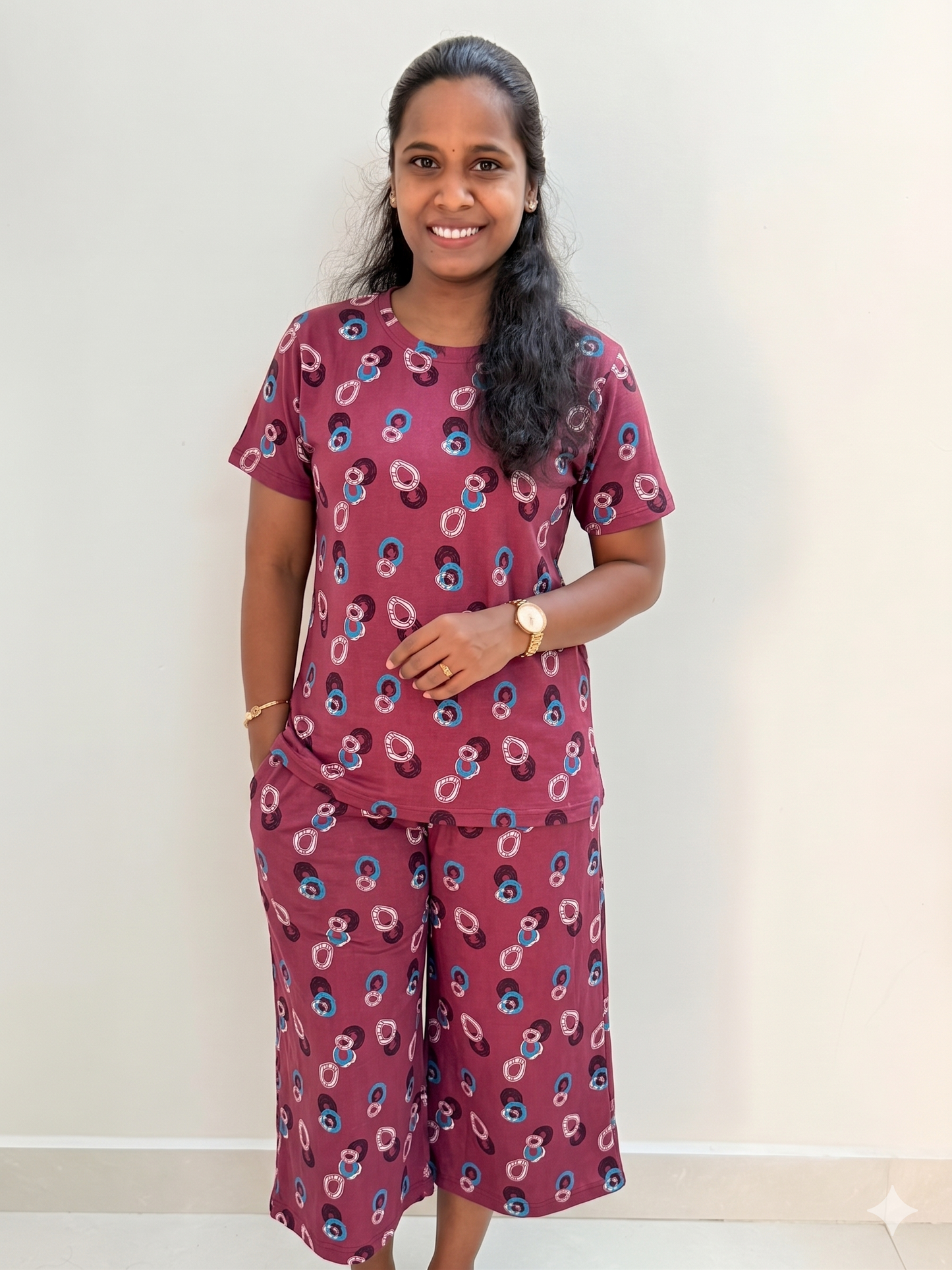 Premium Women's 3/4 th Palazzo coord set - Donut rings coords